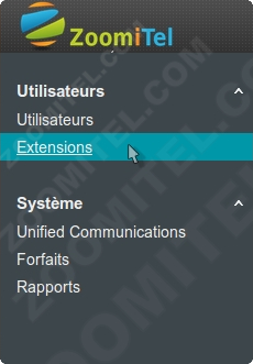 cloud-panel zoomitel Sélectionnez une extension