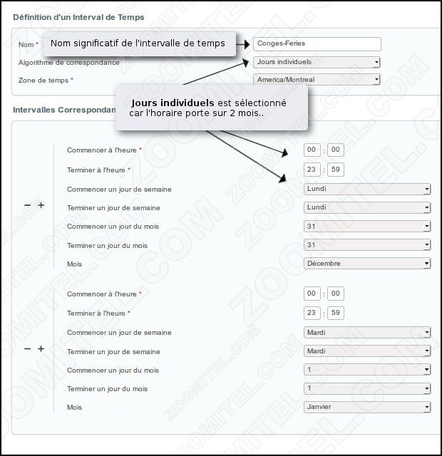 Zoomitel - Intervalle de temps pour congés fériés de 1er de l' an