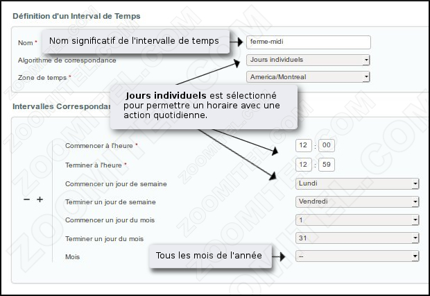 Zoomitel - Intervalle de temps pour un horaire de pause pour le midi