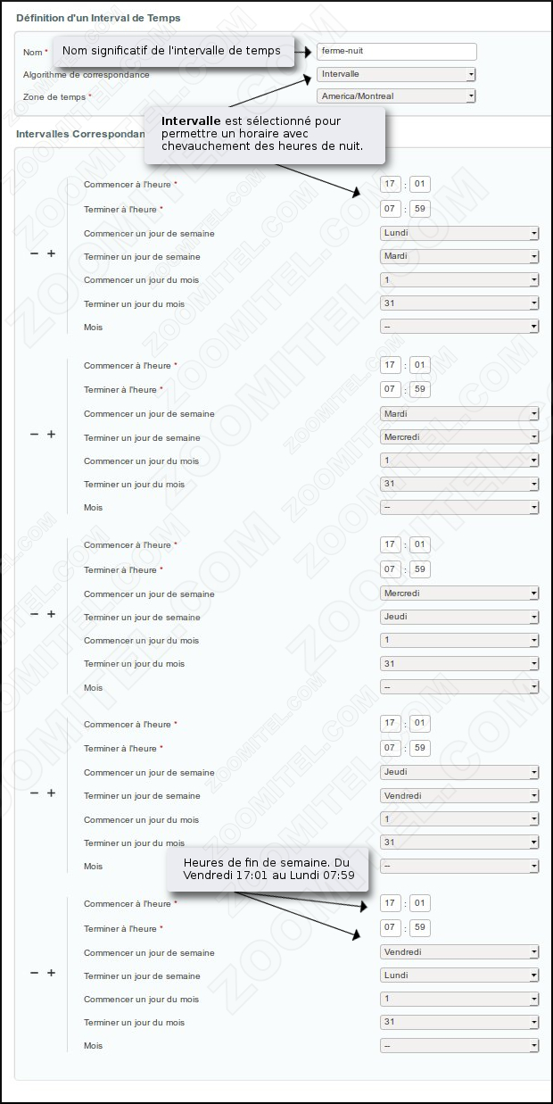 Zoomitel - Intervalle de temps pour un horaire des heures hors-travail et la fin de semaine